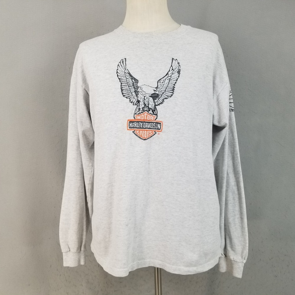 Harley-Davidson T-Shirt Mens L Gray Eagle Fletcher's Clearwater FL Heavy Jersey